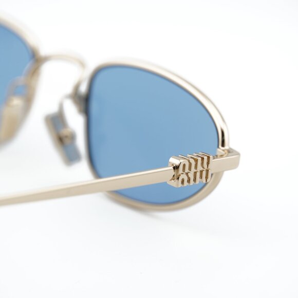 Miu Miu MUA52S ZVN60O Sunglasses Gold Cat Eye Frame, Blue Lenses - Picture 4 of 10